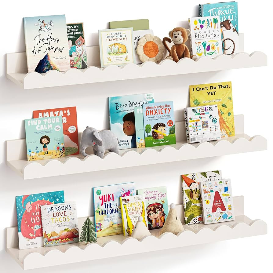 Nursery Book Shelves, Set of 3, Nursery Decor for Baby and Toddler, Scalloped Shelves, Book Shelf... | Amazon (US)