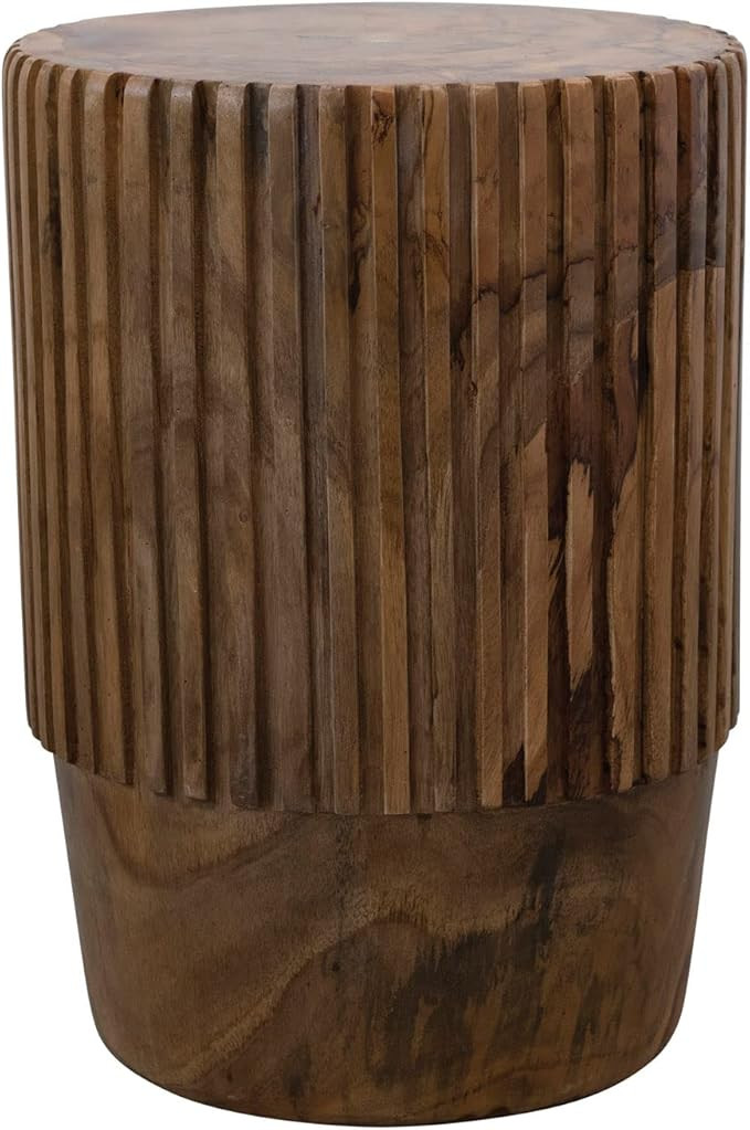 Creative Co-Op Carved Teakwood Side Table Stool, 13" L x 13" W x 18" H, Natural | Amazon (US)