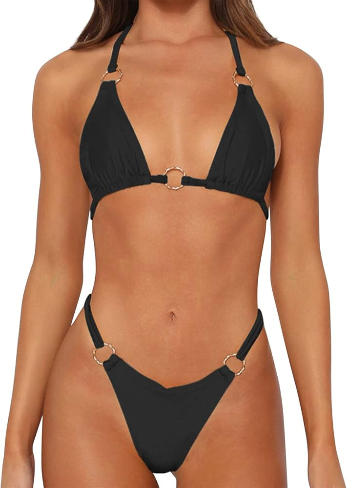 Dnzzs Women's Bikini Sets High Waisted Sexy Bathing Suit Ring Adjustable Triangle Bikini for Wome... | Amazon (US)