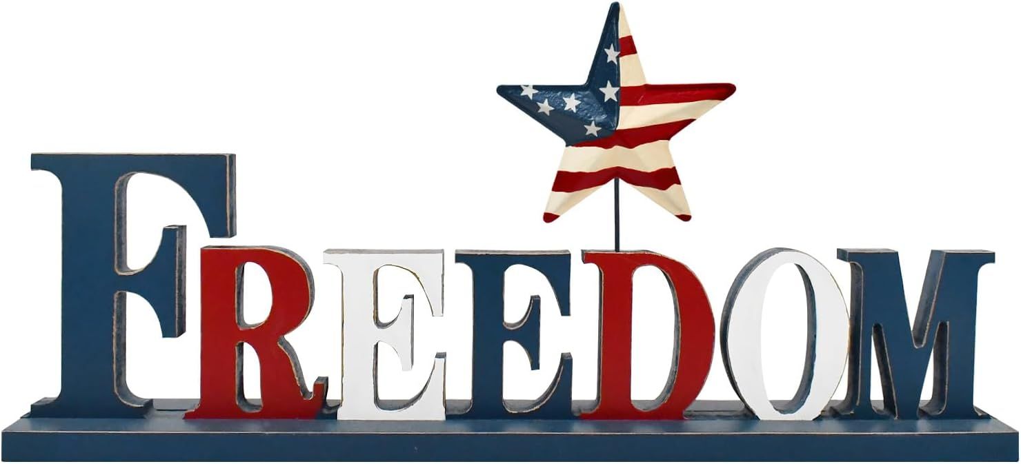 Morning View Patriotic Decor Wooden Freedom Sign American 4th of July USA Letter Tabletop Decorat... | Amazon (US)