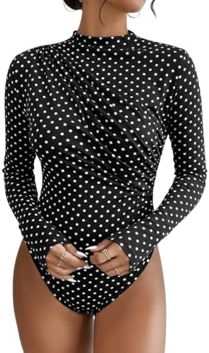 SweatyRocks Women's Bodysuit Mock Neck Casual Ruched Long Sleeve Jumpsuit | Amazon (US)