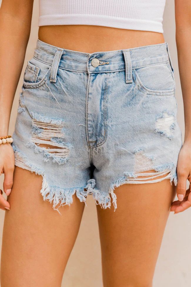 Southern Destination Raw Hem Light Wash Jean Shorts | The Pink Lily Boutique