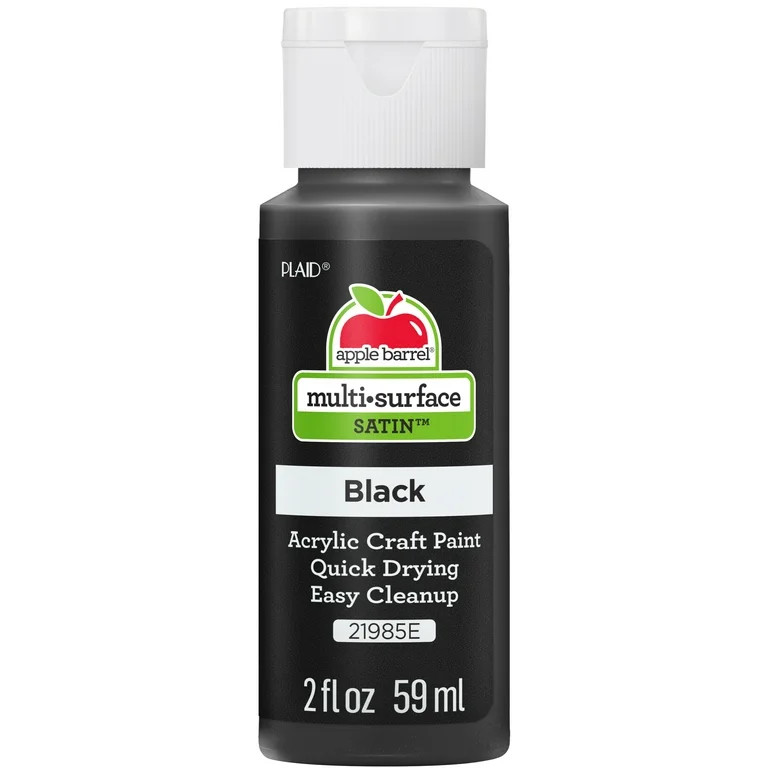Apple Barrel Multi-Surface Acrylic Craft Paint, Satin Finish, Black, 2 fl oz | Walmart (US)