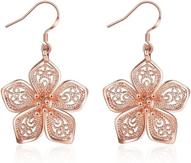 Silver Flower Drop Dangle Earrings for Women Teen Girls Flower Earrings Plated 18K Rose Gold, by ... | Amazon (US)
