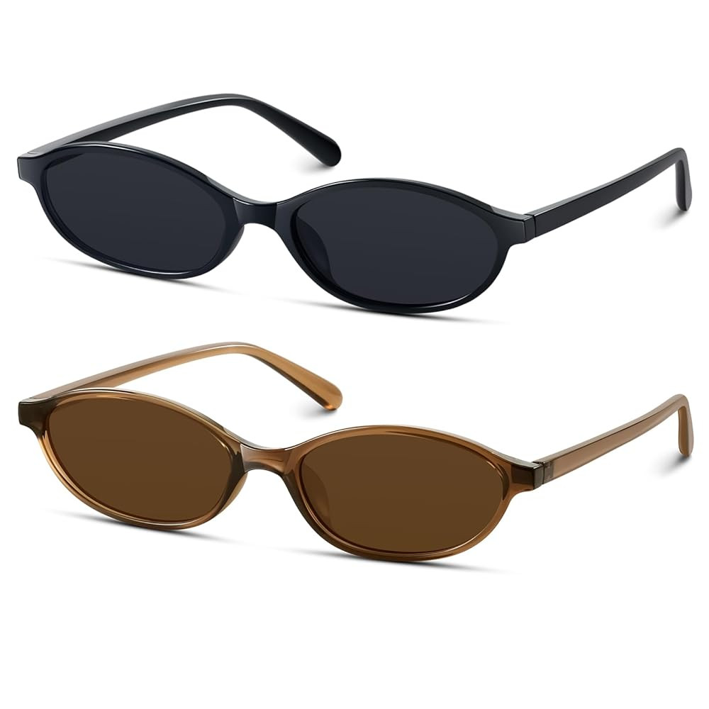 KUGUAOK Retro Oval Sunglasses for Women 90s Design Small Cat Eye Sun Glasses UV Protection Y2k Tr... | Amazon (US)