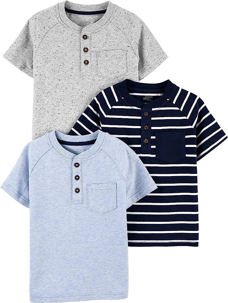 Simple Joys by Carter's Toddler Boys' Short-Sleeve Pocket Henley Tee Shirt, Pack of 3 | Amazon (US)