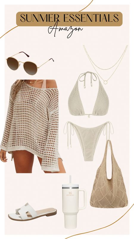 Summers coming quick! Get prepared with these classic summer essentials 🤎 Crochet bikini, cover up, sunglasses, beach bag, sandals, accessories, stanley cup, classy, beachy, summer, spring, clean girl, boss babe 

#LTKstyletip #LTKSeasonal #LTKsalealert