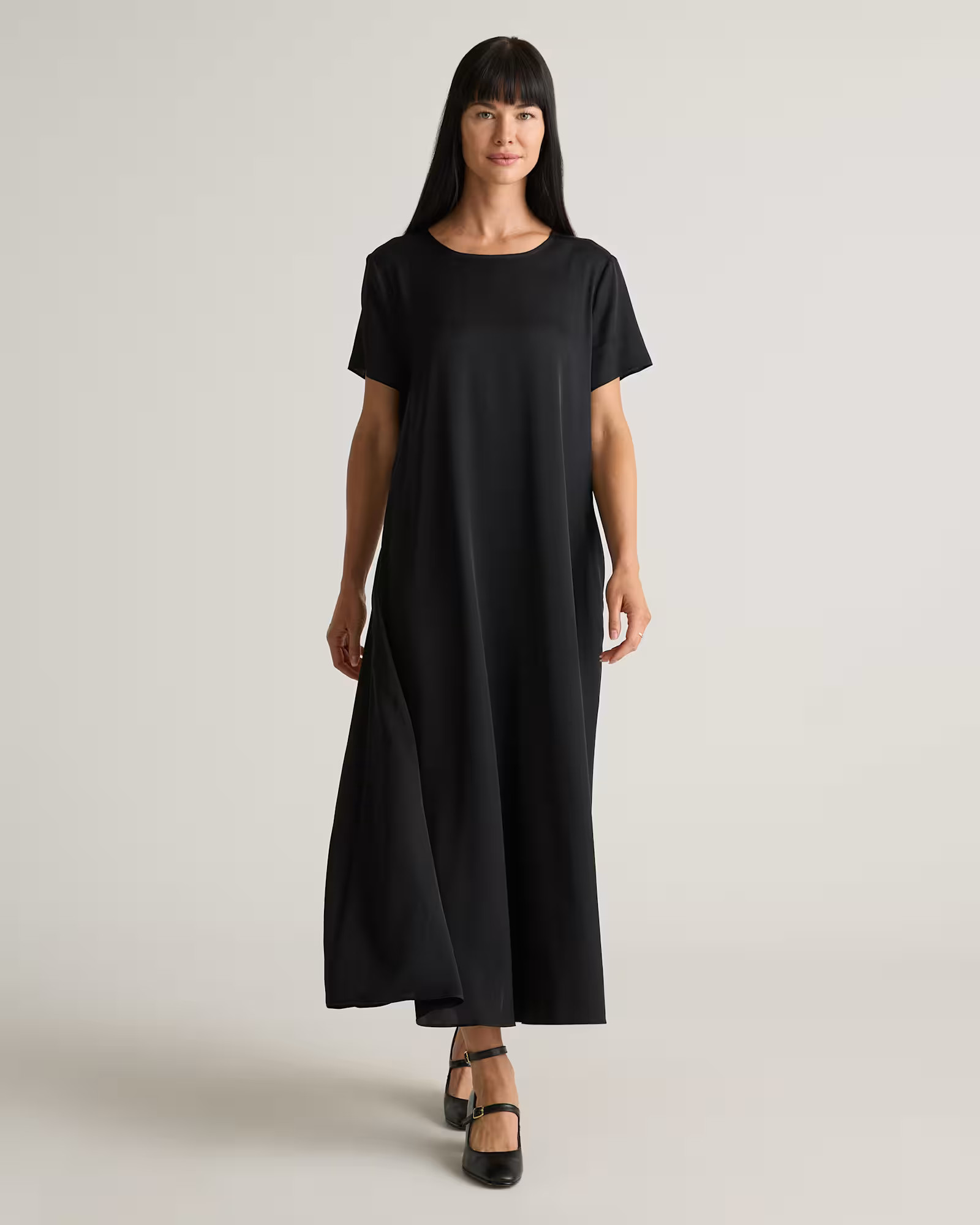 Black Washable Stretch Silk Voluminous Maxi Dress | Quince