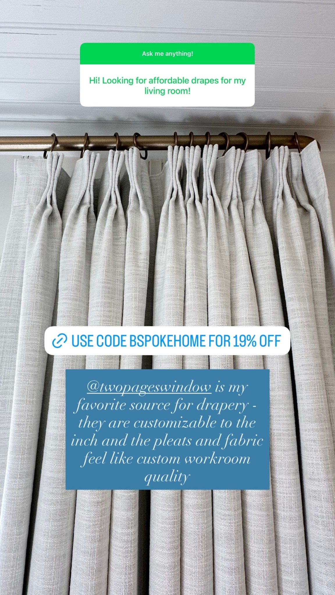 @twopageswindow is my favorite source for drapery - they are customizable to the inch and the pleats and fabric feel like custom workroom quality

#LTKHome #LTKSaleAlert #LTKdayinmylife