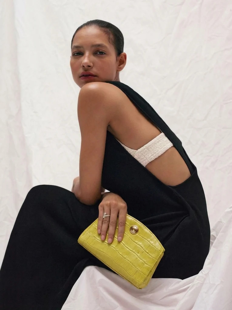 Pushlock Clutch Chartreuse Croc | LITTLE LIFFNER