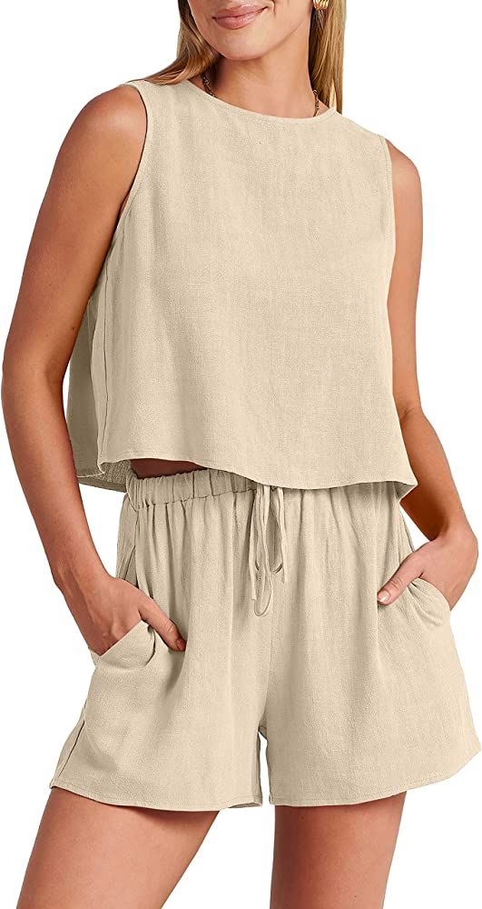 ANRABESS Women’s Summer 2 Piece Outfits Shorts Sets Sleeveless Crop Top Tank and High Waisted S... | Amazon (US)