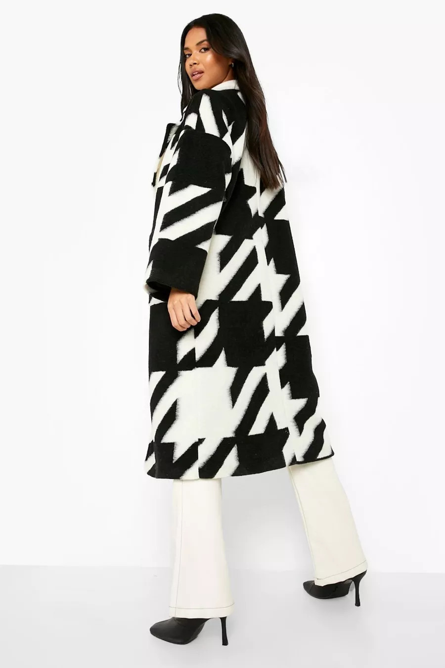 Oversized Dogtooth Wool Look Coat | Boohoo.com (US & CA)