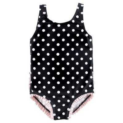 Hudson Baby Girls Toddler Swimsuit, Black Dot Pink, 5T | Target