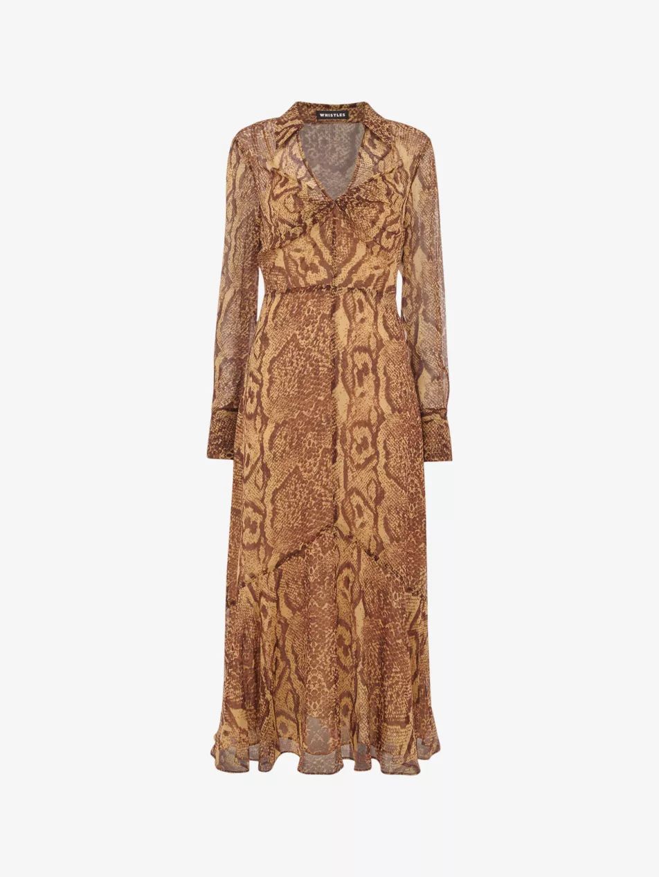 Serpent graphic-print long-sleeve woven midi dress | Selfridges