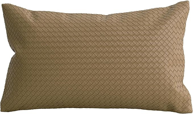 PU Throw Pillow Cover Woven Faux Leather Cushion Cover Modern Farmhouse Lumbar Decorative Pillowc... | Amazon (US)