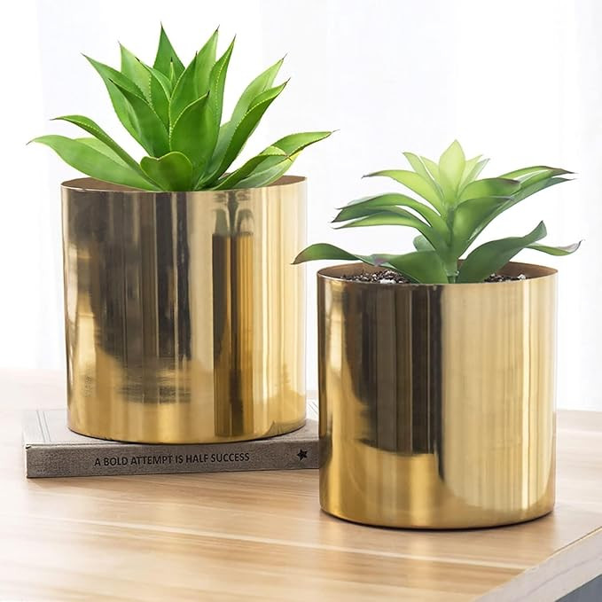MyGift Handcrafted Shiny Brass Tone Metal Plant Pot Flower Vase, Decorative Indoor Table Planter ... | Amazon (CA)