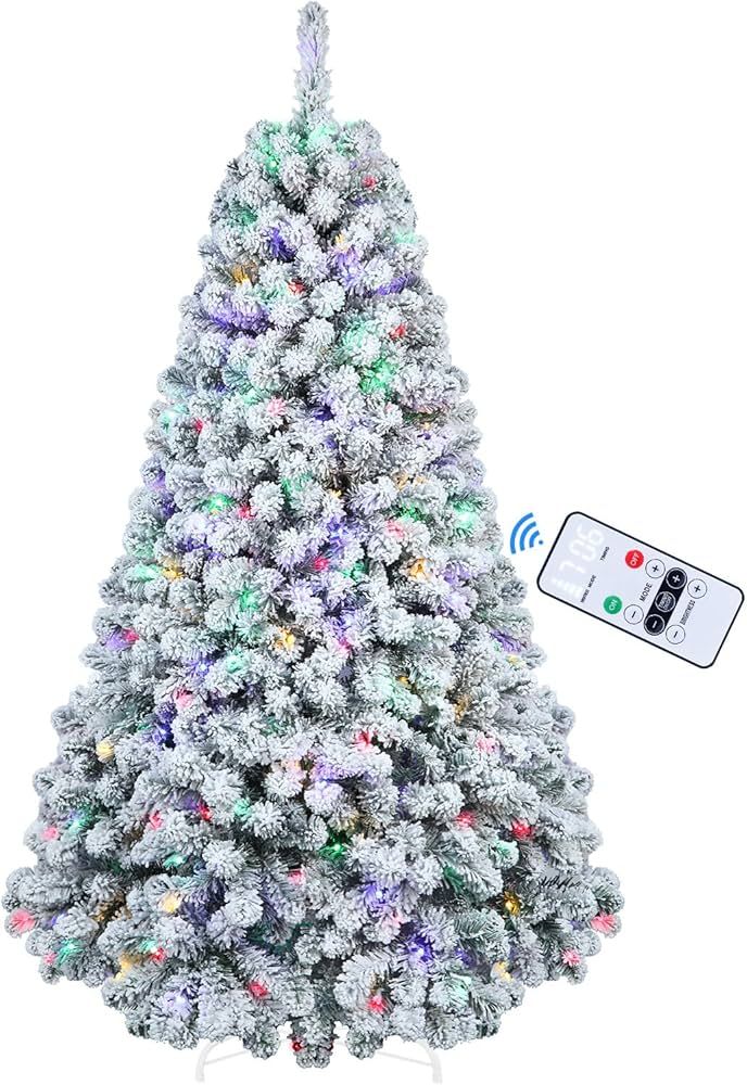 SHareconn 6ft Pre-Lit Snow Flocked Artificial Holiday Christmas Tree with Remote, 330 Warm White ... | Amazon (US)