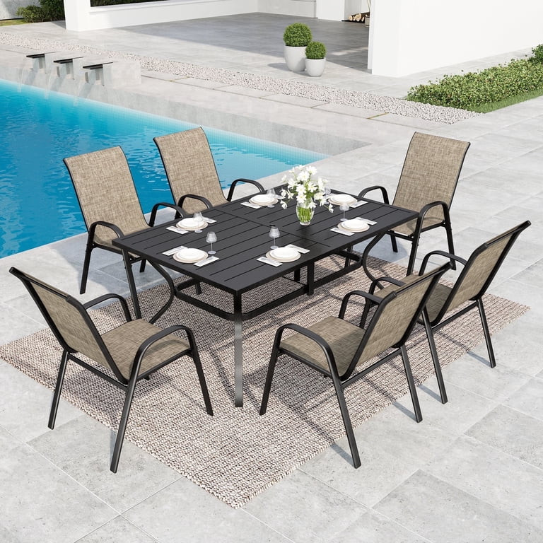 SUMMIT LIVING 7-Piece Outdoor Patio Dining Set, 6 Stackable Textilene Chairs (Weight Capacity 350... | Walmart (US)