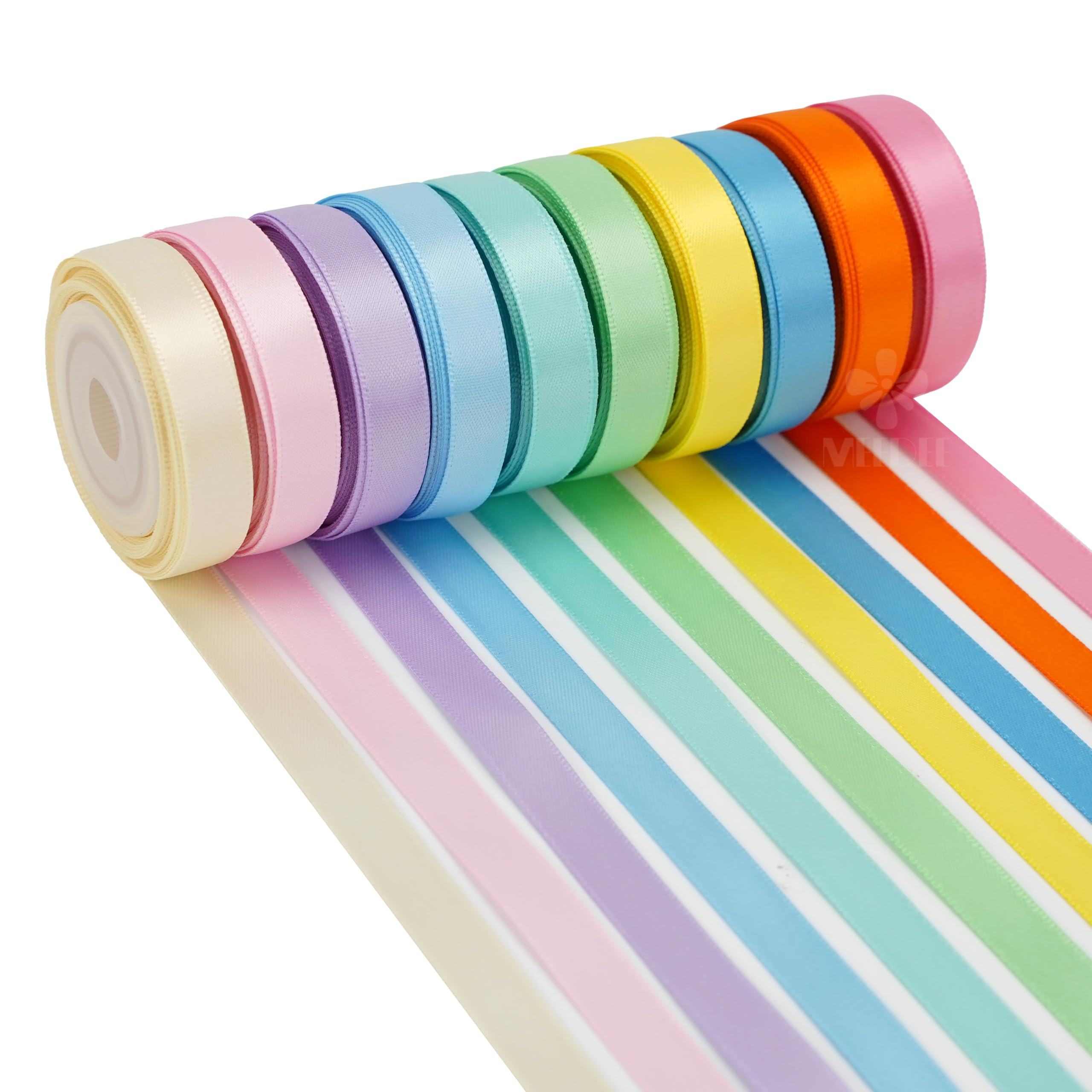 MEEDEE Pastel Rainbow Ribbon Assortment Satin Rainbow Colored Ribbon 3/8" X 50 Yards for Crafts, ... | Amazon (US)