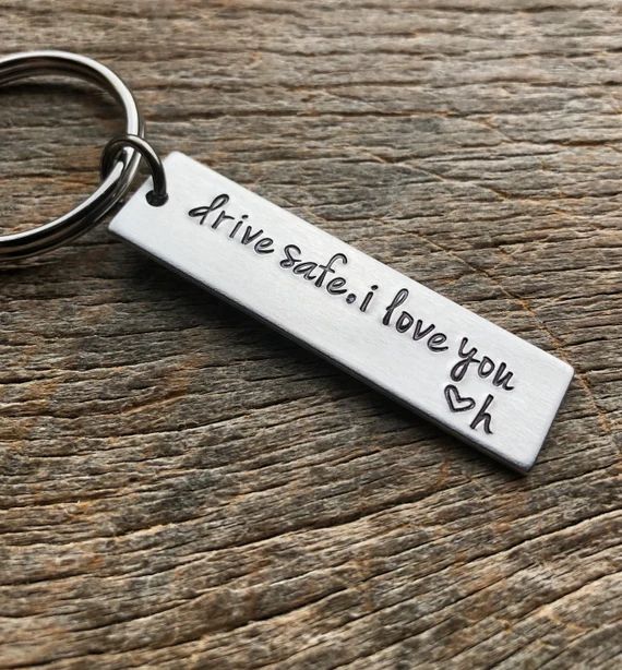 Drive Safe I Love You With Initial Hand Stamped Light Weight  Aluminum Travel key chain Best Frie... | Etsy (US)