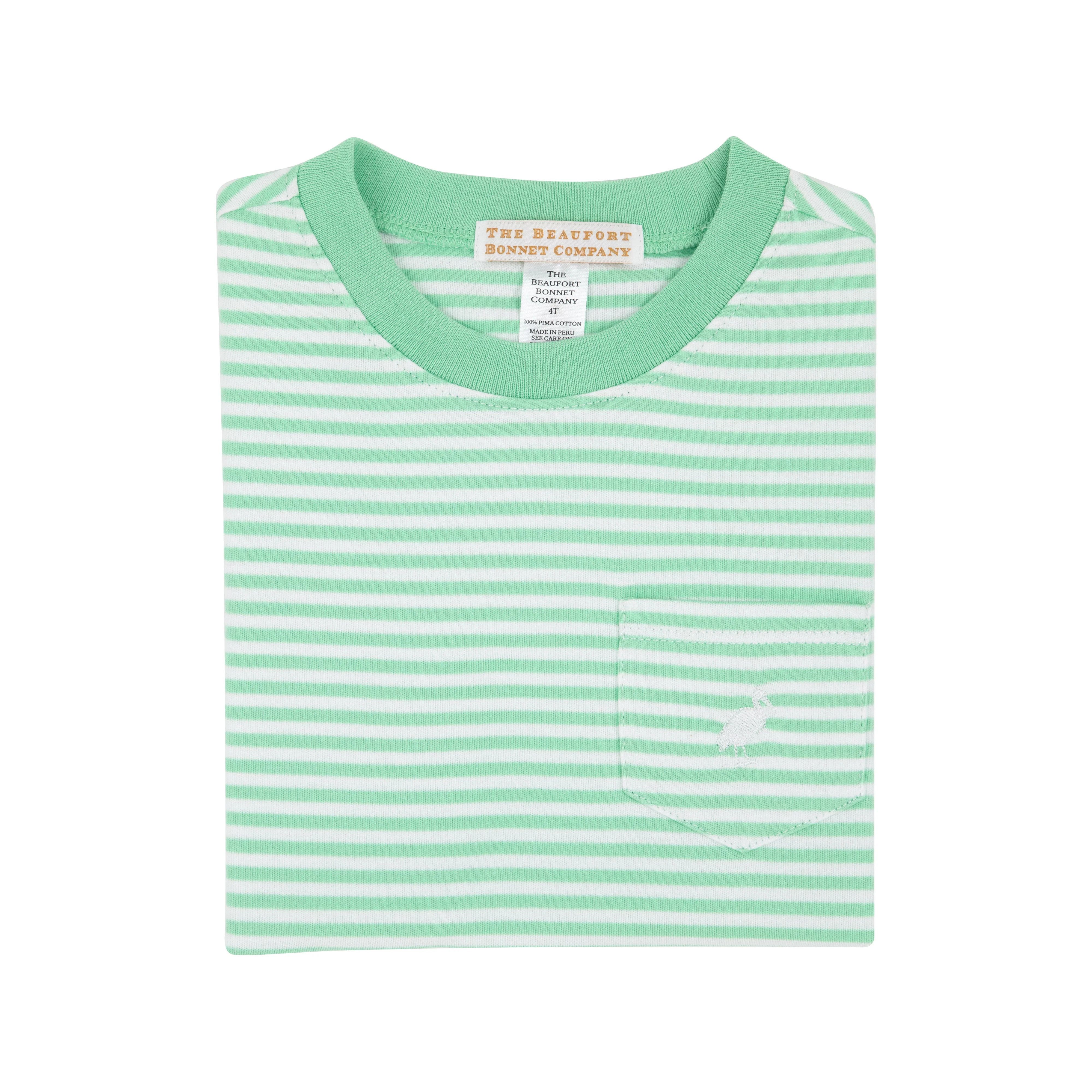 Carter Crewneck - Grace Bay Green Stripe with Worth Avenue White Stork | The Beaufort Bonnet Company