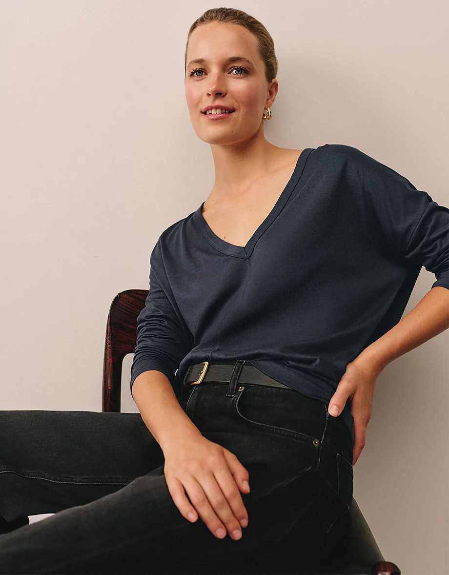 Jersey Lyocell Batwing V-Neck Top | The White Company UK & ROW