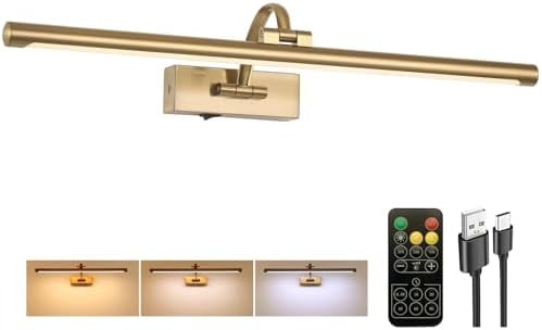 Picture Light Battery Operated with Remote, 3CCT Dimmable Picture Light for Paintings, Brass Rech... | Amazon (US)