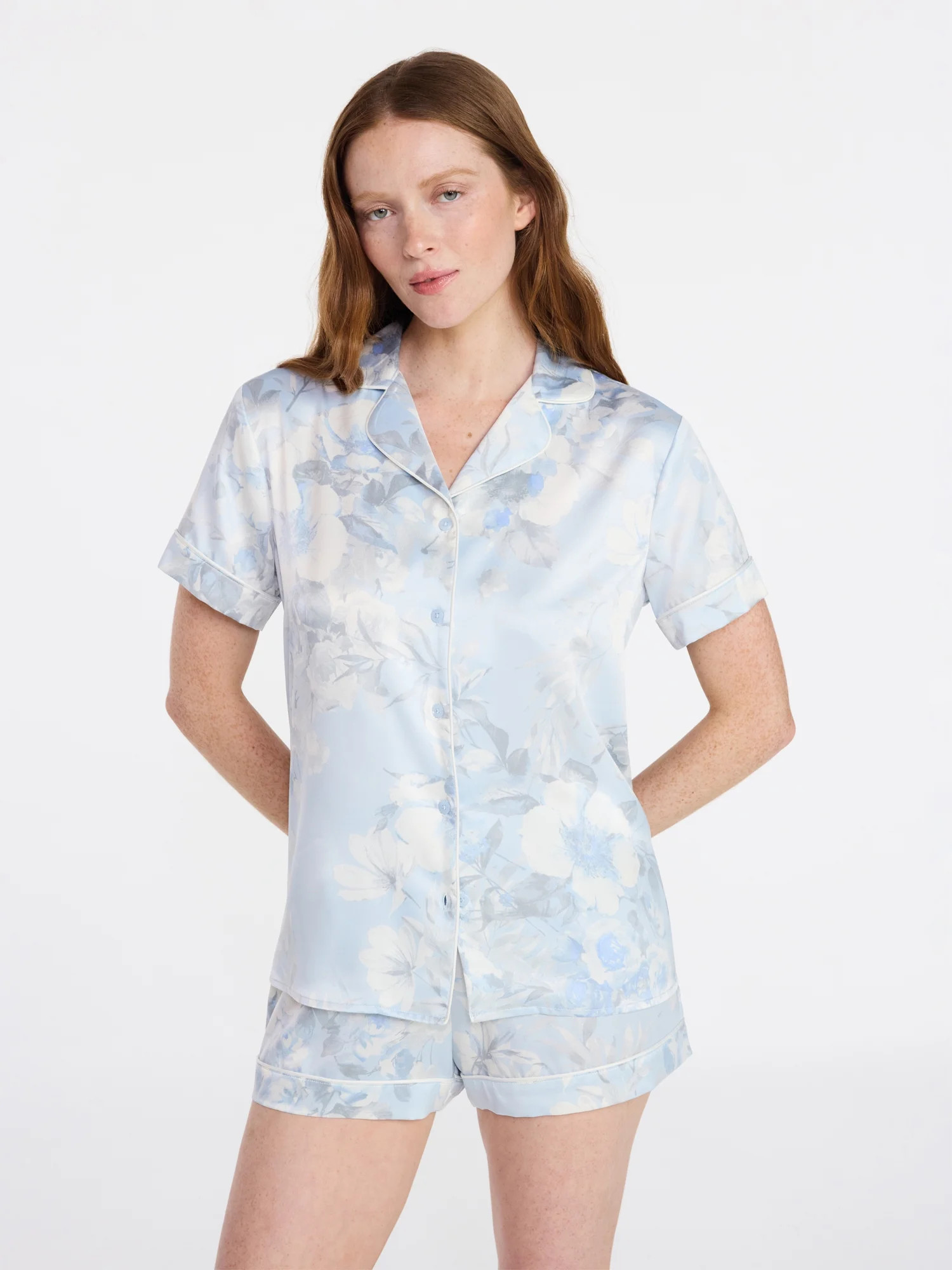 Joyspun Women’s Bridal Satin Short Sleeve Top and Shorts Pajama Set, Sizes XS-3X | Walmart (US)