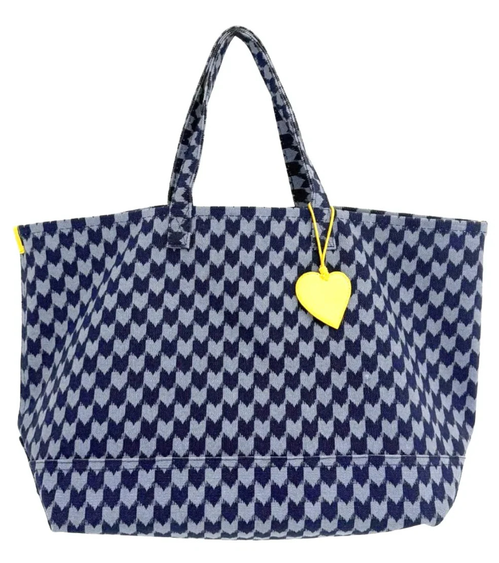 Zoom KR Heart In Check Tote - Light Blue/Mid Blue // Kerri Rosenthal | Ama La Vita