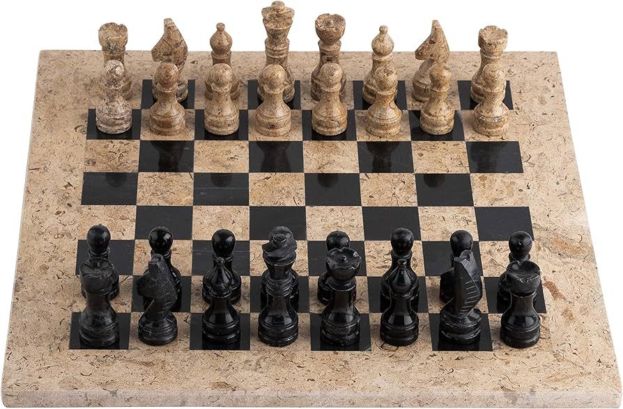 Handmade Marble Chess Set -15x15 Inches- Full Handcrafted Chess Board and Pieces -Fossil Black | Amazon (US)