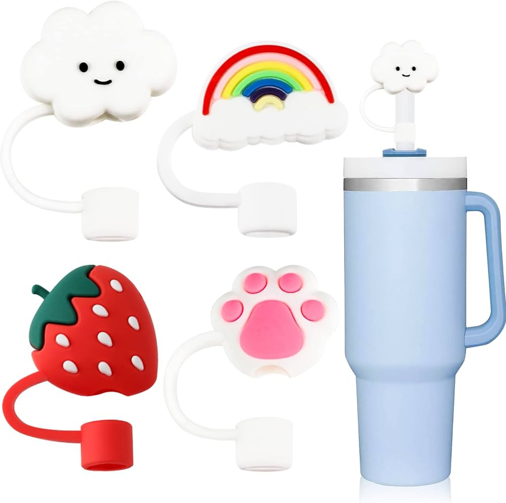 Baseola 4Pcs Mix Straw Tip Covers, Dust-Proof Straw Cap Toppers, Reusable Silicone Soft Protector... | Amazon (US)