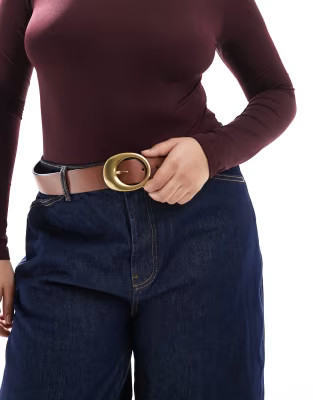 ASOS DESIGN oval buckle jeans belt in tan | ASOS (Global)