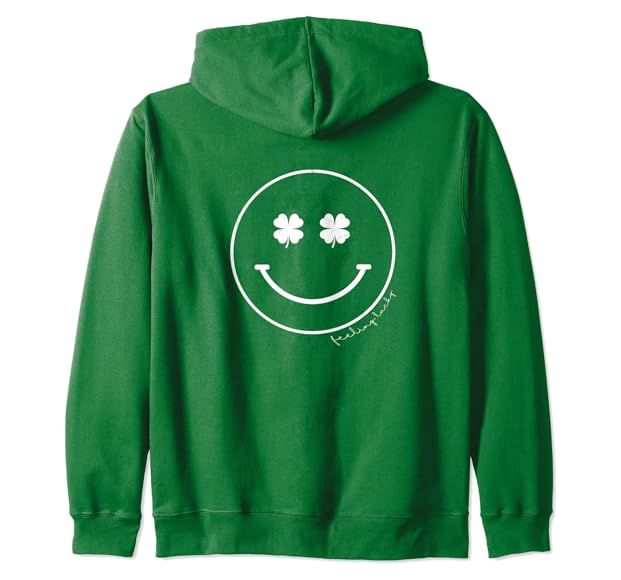 St. Patrick's Day Smiley Face Clover Feeling Lucky Trendy Zip Hoodie | Amazon (US)