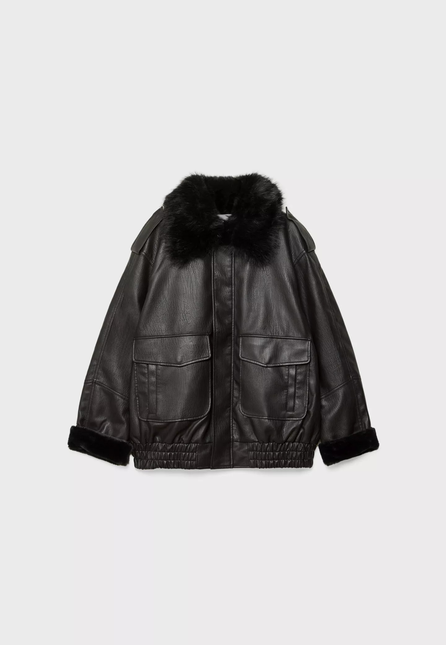 Contrast leather effect jacket | Stradivarius (UK)