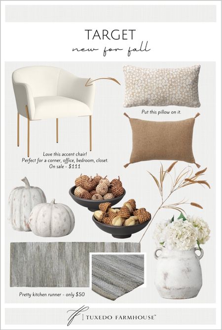 Fall home decor finds from Target. 

accent chairs, throw pills, pumpkin decor, bowl fillers, fall stems, vases, runner rugs, fall decor, home decor  


#ltkunder50
#ltkunder100

#LTKFind #LTKSeasonal #LTKhome