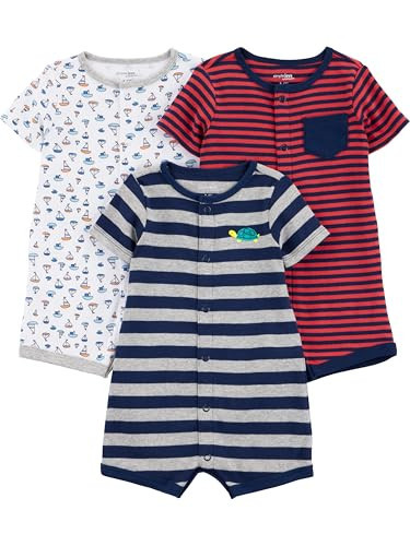 Simple Joys by Carter's Baby 3-pack Snap-up Rompers, Red Stripe/White Sailboats/Navy Stripe, 3-6 months | Amazon (US)