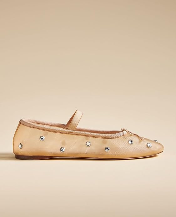 KaroNairy Nude Crystal Mesh Ballet Flats for Women Stretch Band Snip Toe Ballerinas Flats Gem Mar... | Amazon (US)