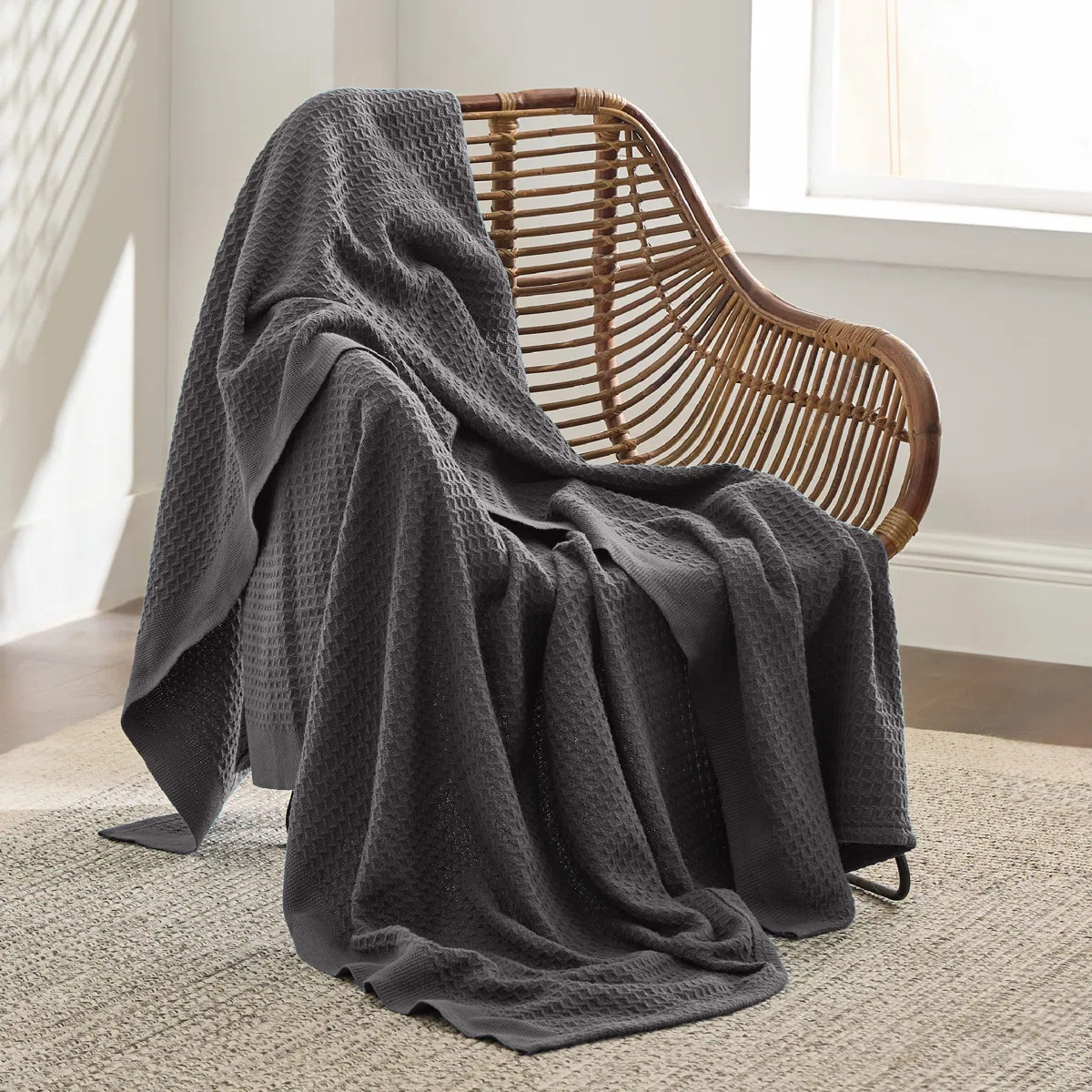 Essential Collection Bedsure 406gsm 100% Cotton Blanket Breathable Waffle Weave Throw Blanket Gen... | Wayfair North America
