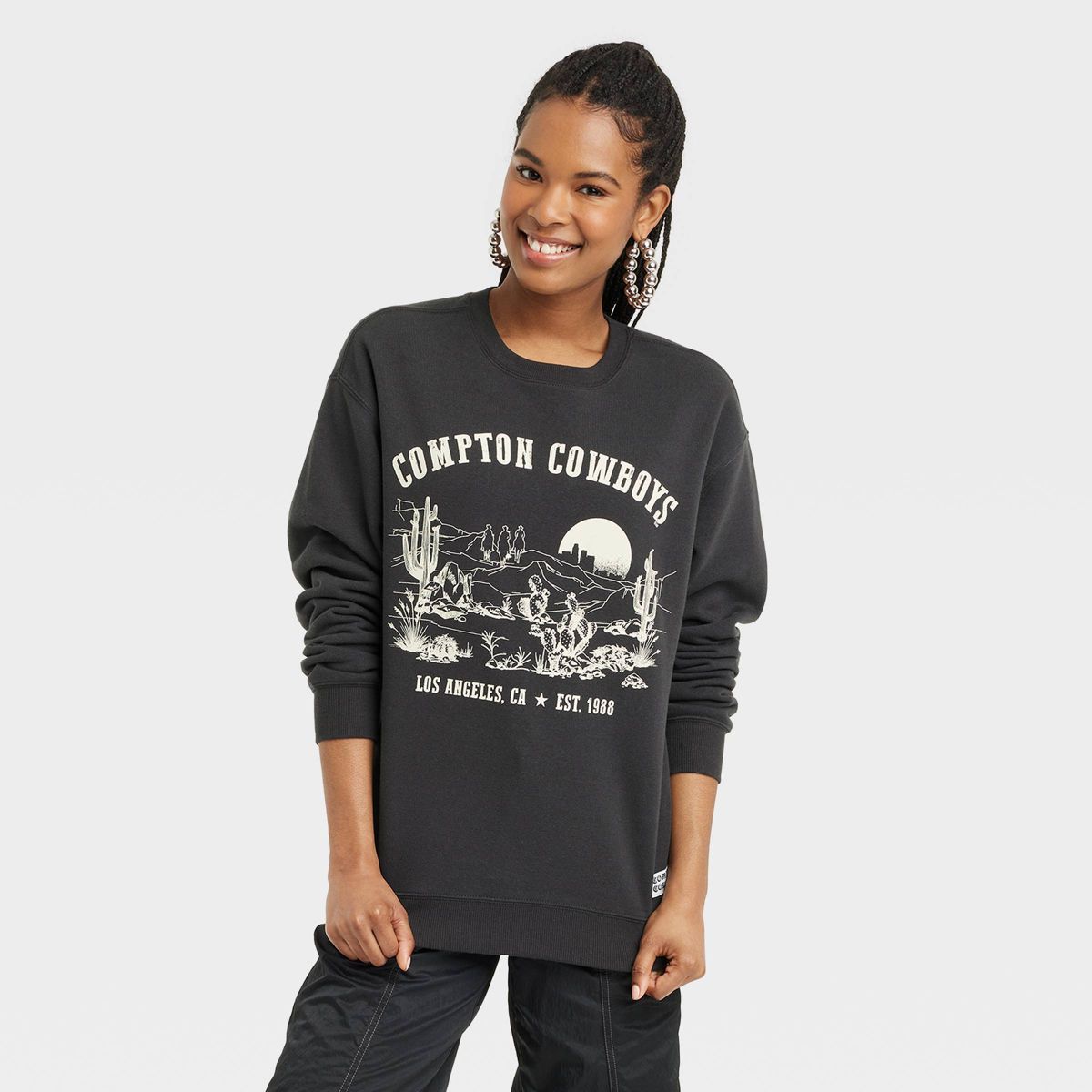 Women's Compton Cowboys Western Scene Graphic Sweatshirt - Black | Target