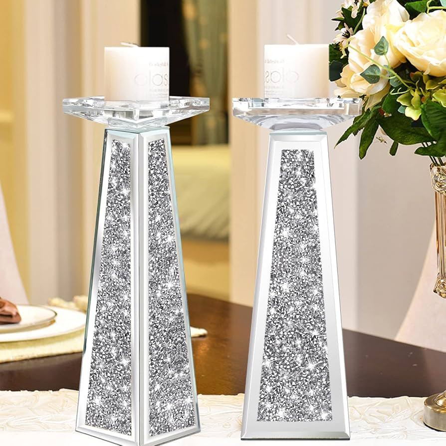 Wocred 2 Piece Candlestick Holders for Holding Pillar Candles, Crystal Crushed Diamond Candle Hol... | Amazon (US)
