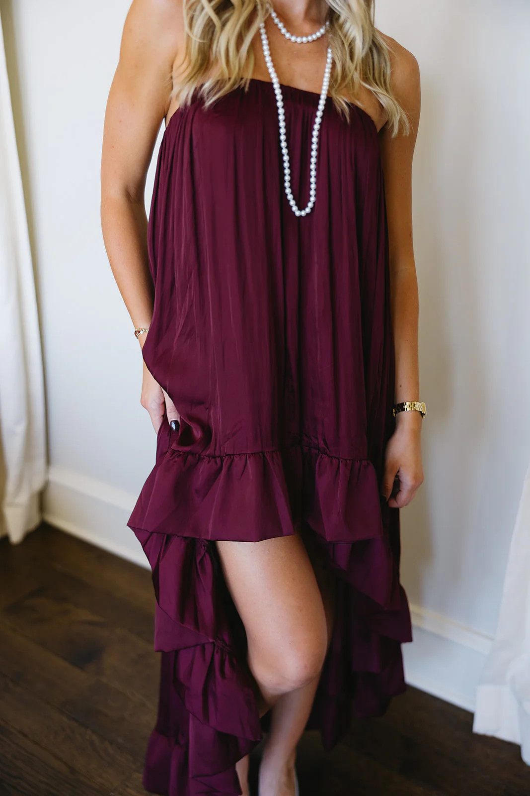 Here We Go High Low Dress - Burgundy | Triple Threads