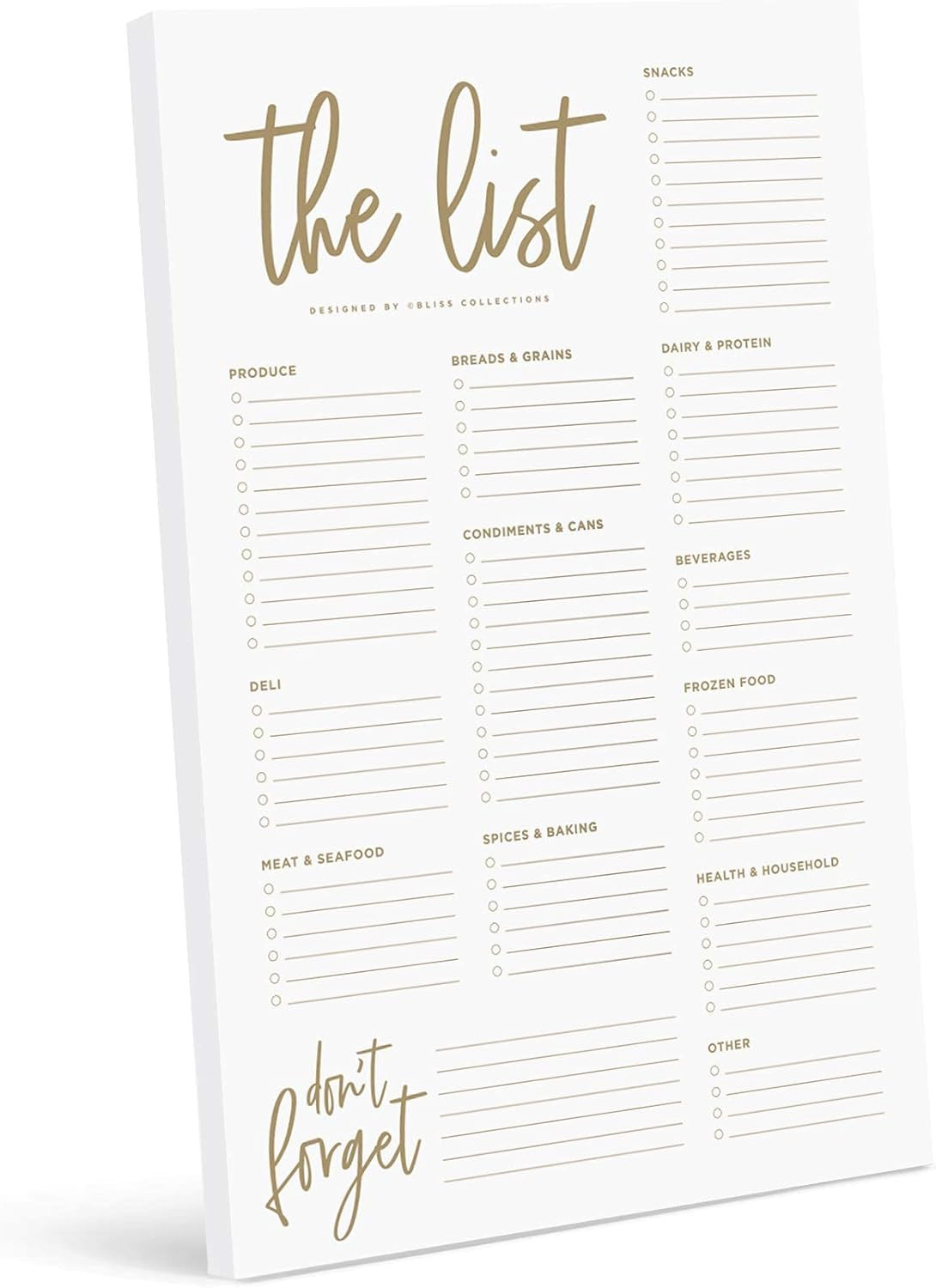 Bliss Collections Grocery List Pad for Fridge, Gold, Tear-Off Magnetic Notepad for Meal Planning,... | Amazon (US)