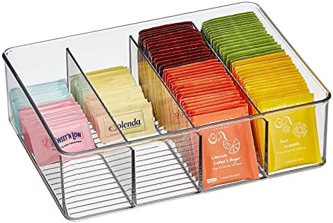 mDesign Plastic Stackable Tea Bag Storage Organizer Bin with 4 Divided Compartments - Holder for ... | Amazon (US)