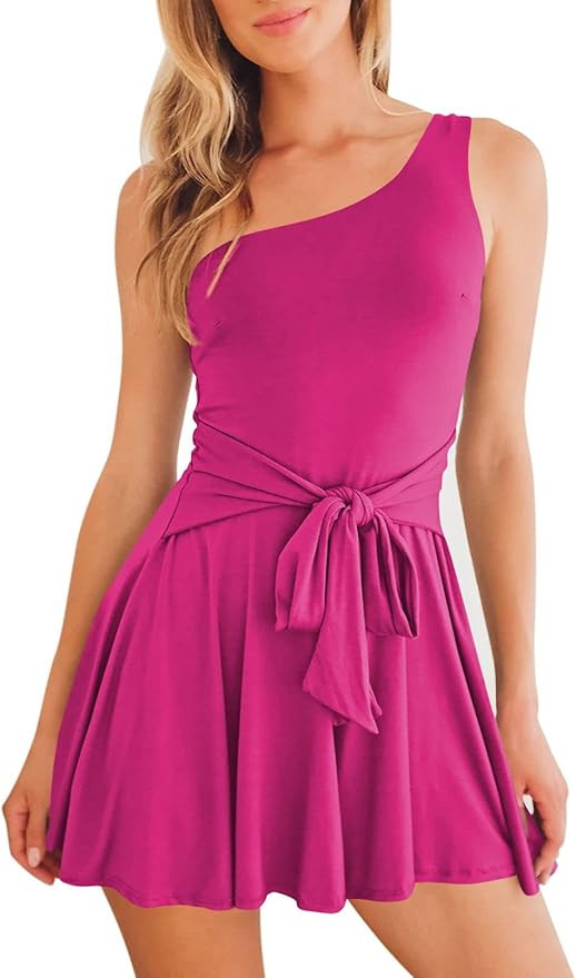 Linsery Women One Shoulder Summer Shorts Romper Tie Waist Ruffle Backless Mini Jumpsuits | Amazon (US)
