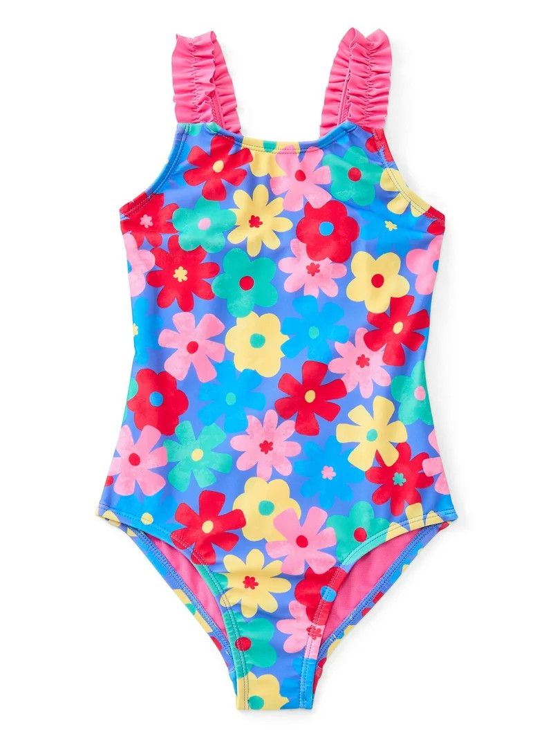 Wonder Nation Girls One Piece Swimsuit with UPF 50+, Sizes 4-18 & Plus | Walmart (US)