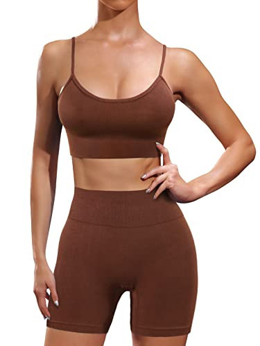 Ourgifts Workout Sets for Women 2 Piece Outfits Seamless High Waisted Workout Shorts Women with Sports Bra Sets Gym Clothes (Our10L-Coffee) | Amazon (US)