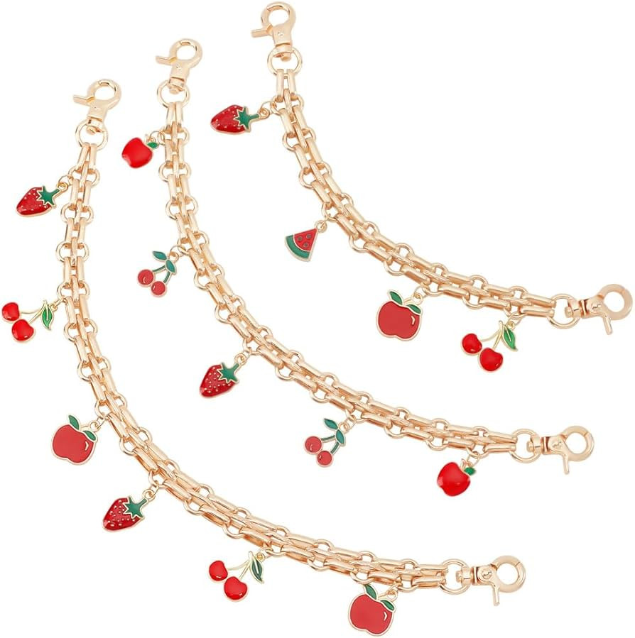 PH PandaHall 3 PCS Gold Decorative Bag Chain, 8" 9.7" 12" Purse Chains with Fruit Enamel Pendant,... | Amazon (US)
