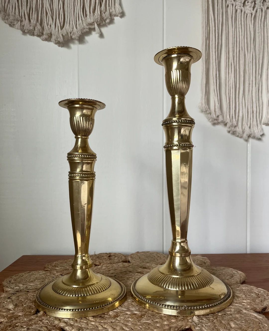 Set of 2 Vintage Solid Brass Candlesticks Large 13 and 10 BEAUTIFUL - Etsy | Etsy (US)