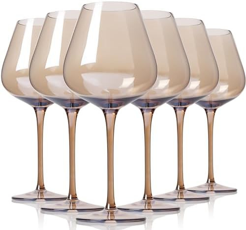 Physkoa Mocha Mousse Color Wine Glasses Set 6-18oz Long Stem Smokey Gray Wine Glasses-Hand Blown ... | Amazon (US)
