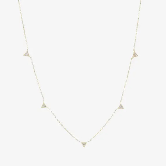 Dainty Satellite Chain - Gold - Silver - Rose Gold - Triangle Charm Necklace - Cubic Zirconia Pav... | Etsy (US)